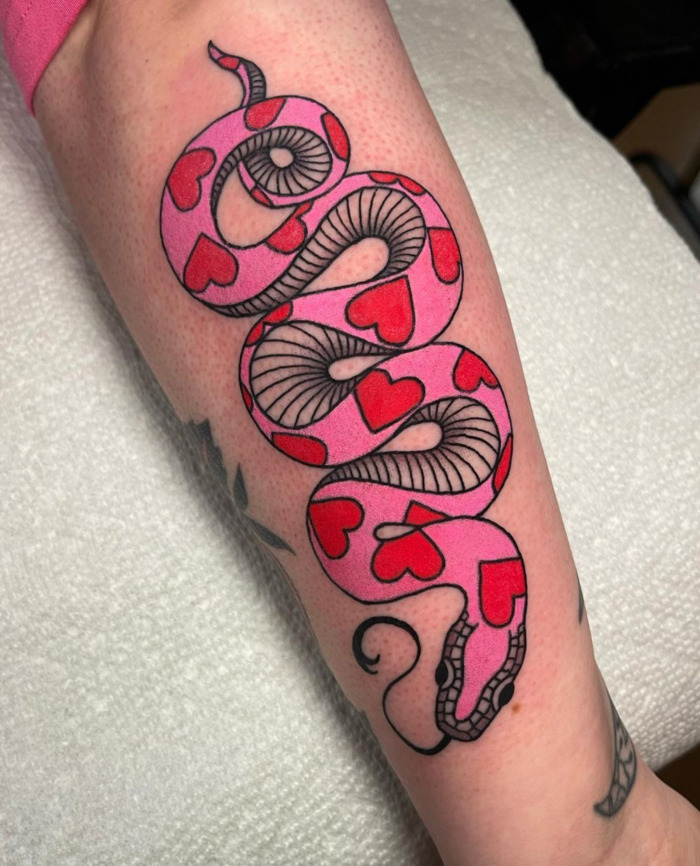 Cute Pink and Red Heart Snake Ink