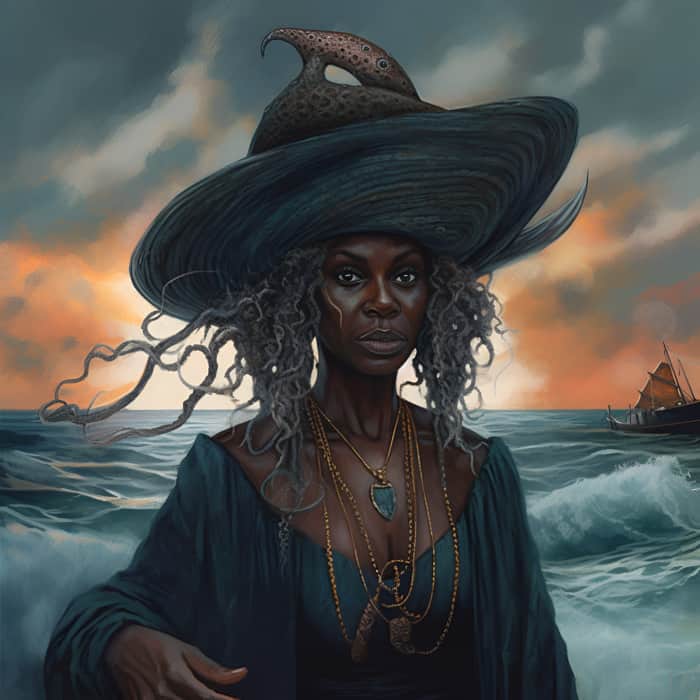 Sea Witches - Witch standing on the shore with storm behind her