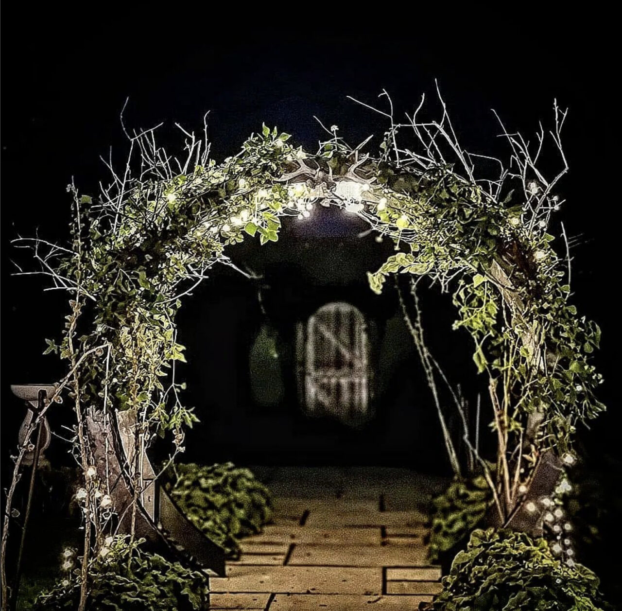 Garden gate with lights
