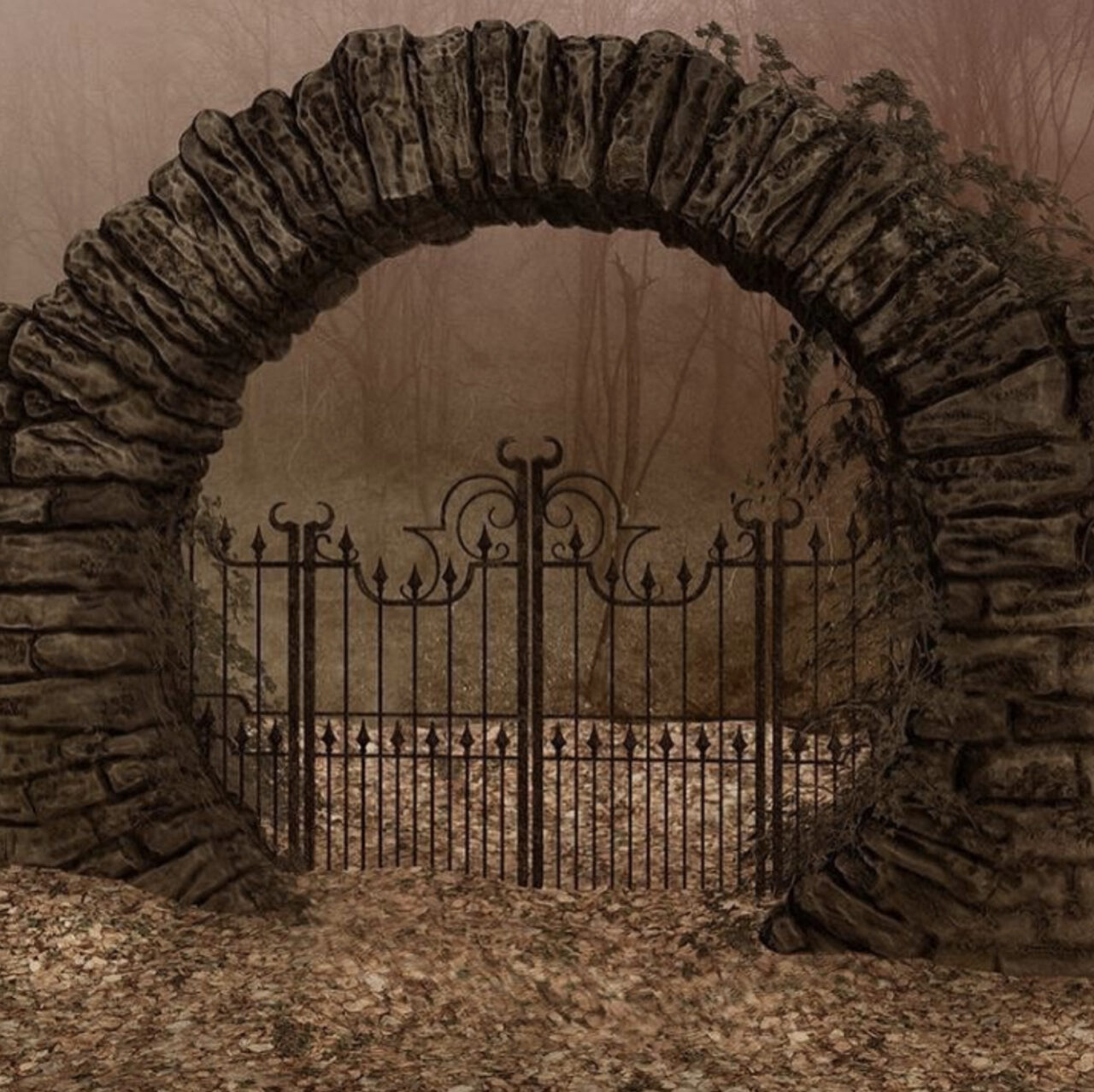 spooky stone gate
