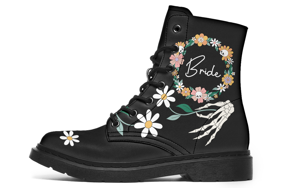 Goth Bride Boots with Flowers and Skeletons