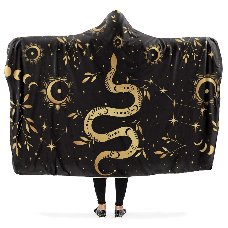 Boho Gold Snakes Hooded Blanket