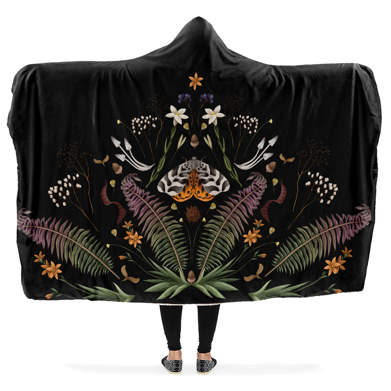 Dark Cottagecore Forest Moth Hooded Blanket